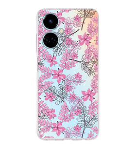 PrintiFy Tecno Camon 19 Uyumlu Kamera Korumalı Floral Pembe Tasarımlı Şeffaf Silikon Kılıf