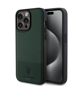 Apple iPhone 15 Pro Max Uyumlu Kılıf U.S. Polo Assn. Orjinal Lisanslı Suni Deri Arka Yüzey Baskı Logolu Örgü Desenli Kapak (Açık Yeşil)
