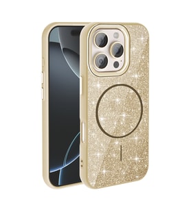 Apple iPhone 16 Pro Max Uyumlu Kılıf M-safe Şarj Özellikli Parlayan Simli Zore Okso Kapak (Gold)