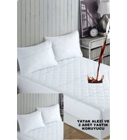 Mikrofiber Kapitone Fitted Su Sıvı Geçirmez Yatak Koruyucu Alez-2 Adet Yastık Koruyucu SET (Beyaz)