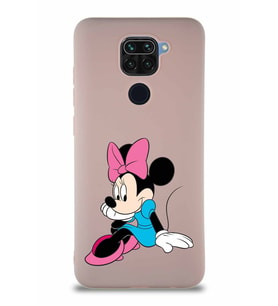 Xiaomi Redmi Note 9 Soft Premier Kapak Minnie Mouse-E Tasarımlı Silikon Kılıf - Pudra (Şeffaf)