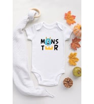 Organik %100 Pamuk Kısa Kollu Beyaz Little Monster 2 Bebek Body Bebek Badi Çıtçıtlı Zıbın