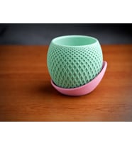 3D Baskı Küre Saksı - Kafes Dokulu İki Parçalı Dekoratif Saksı - Mint-Pembe