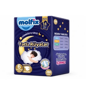 Molfix Tatlı Rüyalar Bebek Bezi 6 Beden15+ KG Extra Large 288 Adet Ekstra Fırsat Pk