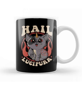 Cute & Funny Satanic Hail Lucipurr Rainbow Kitty Kupa Bardak Porselen