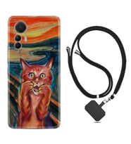 Xiaomi 12 Lite Kılıf Silikon Boyun Askılı İpli Desenli Silikon Tablo Cat 1788