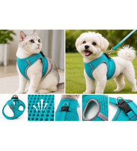 Nefes Alan Kumaş Air Mesh Kedi Köpek Göğüs Tasması X Small 32x36 cm Turkuaz