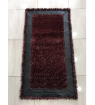 Saray Halı Simli Deri 80X150 Kırmızı Siyah Deri Küçük Ölçü Halı !