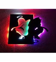 Angel & Devil Led Işıklı Ahşap Tablo 50x45cm