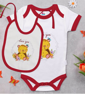 BK Kids Love You Tasarımlı Kırmızı Bebek Body Zıbın ve Mama Önlüğü Hediye Seti-2