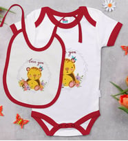 BK Kids Love You Tasarımlı Kırmızı Bebek Body Zıbın ve Mama Önlüğü Hediye Seti-2