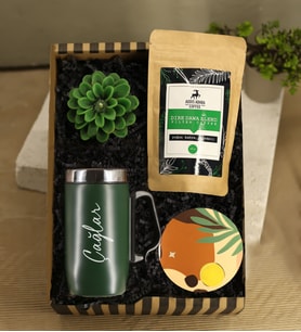 Kişiye Özel Termos & Filtre Kahve & Bardak Altlığı & Dekoratif Mum Hediye Seti