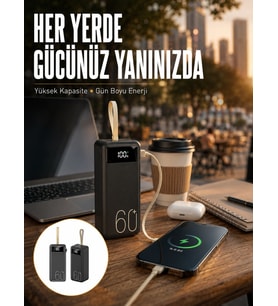 Powerbank 60.000 Mah Taşınabilir Şarj Hızlı El Fenerli Dijital Göstergeli Yeni Nesil