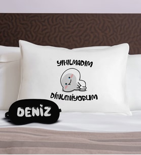 BK Gift Kişiye Özel Eğlenceli Tasarrımlı Pamuklu Yastık Kılıfı ve Göz Bandı Uyku Seti-1, Tasarım Ev Tekstili, Uyku Bandı, Ev Hediyesi