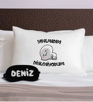 BK Gift Kişiye Özel Eğlenceli Tasarrımlı Pamuklu Yastık Kılıfı ve Göz Bandı Uyku Seti-1, Tasarım Ev Tekstili, Uyku Bandı, Ev Hediyesi