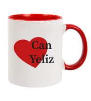 İsme Özel Kırmızı Renkli Kalpli Kupa Bardak (Beyaz)