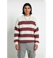 Erkek Basic Koleksiyon Uzun Kollu Rahat Çizgili Bisiklet Yaka Akrilik Oversize Triko Kazak