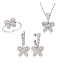 Zirkon Taşlı Kelebek  925 Ayar Gümüş Kadın Set