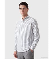 LCWAIKIKI Classic Lacivert Regular Fit Çizgili Gabardin Erkek Gömlek