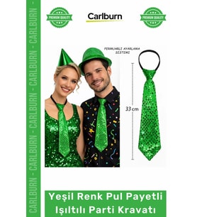 #Kravat Göz Alıcı Sahne Kostüm Aksesuarı Hazır Yeşil Renk Pul Payetli Işıltılı Parti Kravatı 33 cm