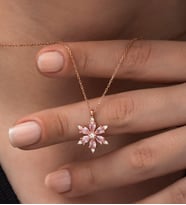 925 Ayar Pembe Taşlı Çiçek Kolye Kadın Gümüş Kolye