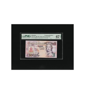 PMG 67 Puan EPQ SUPER GEM UNC Gibraltar Cebelitarık 20 Pound Pick 31a 2004 S/N CCC 488154 ÇİL