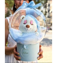 Kişiye Özel Mavi Peluş Ayıcıklı Bubble Balon Hediye Kutusu