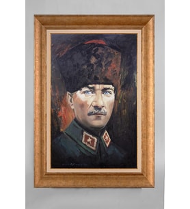 Altın Varaklı Paspartulu Çerçeveli Atatürk Tablo sd176