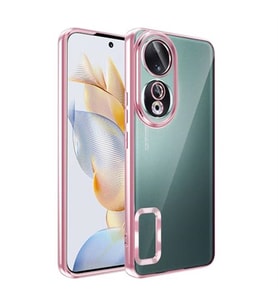Coverzone Huawei Honor 90 ile uyumlu K?l?f Kamera Korumal? Logo G�steren Parlak renk kenar �izgileri ile ??k bir tasar?m Colored Z-Omega Kapak Rosegold