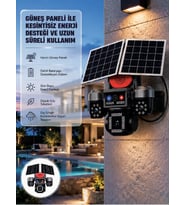 Güneş Enerjili 4 Lensli Dış Mekan Güvenlik Kamerası IP66 Su Geçirmez