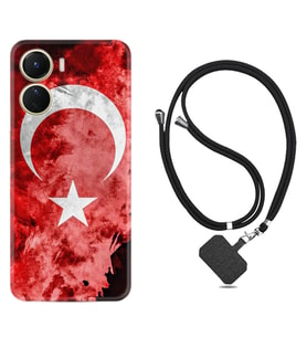 Vivo Y16 Kılıf Resimli Boyun Askılı İpli Desenli Silikon Şanlı Türk Bayrağı 1315