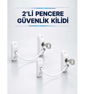Anahtarlı Pencere Güvenlik Aparatı Beyaz Kablolu Açılma Sınırlayıcı 2’li Set