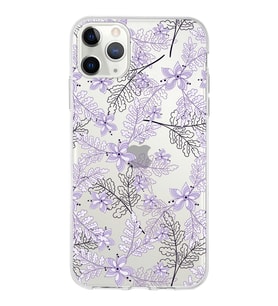 Apple iPhone 11 ProMax Uyumlu Kapak Floral Lila Tasarımlı Şeffaf Silikon Kılıf