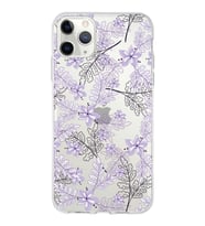 Apple iPhone 11 ProMax Uyumlu Kapak Floral Lila Tasarımlı Şeffaf Silikon Kılıf
