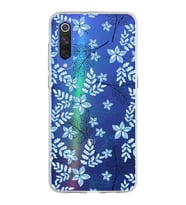 Xiaomi Mi 9 Uyumlu Kapak Floral Mavi Tasarımlı Şeffaf Silikon Kılıf
