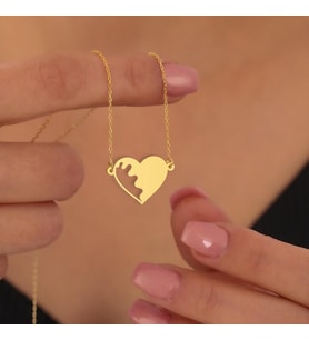 Kişiye Özel 925 Ayar Gümüş Tasarım Kalp Kolye (Gold)