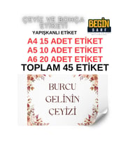 A4 A5 A6 45 Adet Çeyiz Bohça Koli Paket Etiketi Isme Özel Yapışlanlı Etiket 022
