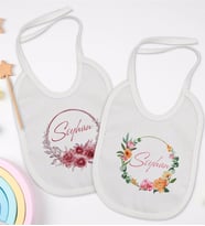 BK Kids Kişiye Özel Çiçek Tasarımlı 2’li Beyaz Mama Önlüğü-1