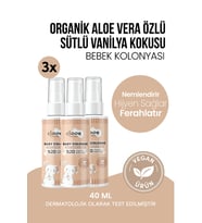 Aloe Vera Katkılı Huzur Veren Ferahlatıcı Vanilya ve Süt Kokulu Çanta Boyu 3'lü Avantaj Seti Bebek Kolonyası 3x40 ml