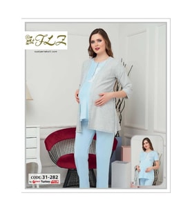 FLZ 31-282 Hamile Lohusa 3L üPijama Sabahlık Takım (Mavi)