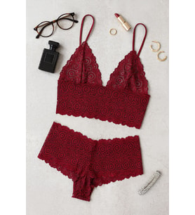 Mulvxbrf Brf02 Kadın Bordo Dantel Bralet Şort Takımı - Asil Ve Sofistike İç Giyim (Mulvix)