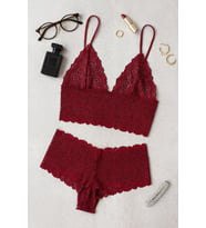 Mulvxbrf Brf02 Kadın Bordo Dantel Bralet Şort Takımı - Asil Ve Sofistike İç Giyim (Mulvix)