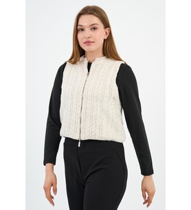 Fermuarlı İçi Astarlı Kadın Triko Yelek (A92446-S) (Taş)
