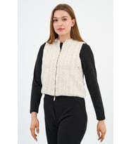 Fermuarlı İçi Astarlı Kadın Triko Yelek (A92446-S) (Taş)