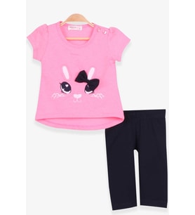 Breeze Kız Çocuk Taytlı Takım Tavşancık Nakışlı 1-4 Yaş, Neon Pembe