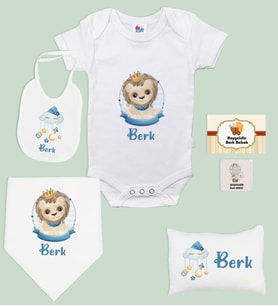 BK Kids Kişiye Özel İsimli 6 Parça Bebek Body Zıbın Battaniye ve Yastık Hediye Seti, Yeni Doğan Bebek Giyim Hediyesi-5