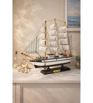 Dekoratif Premium Ahşap El Yapımı Yelkenli Gemi Maketi Masa Üstü Biblo Hediyelik 33 X 33 CM 531-F