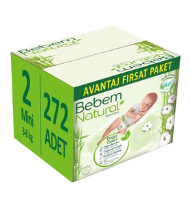 Bebem Bebek Bezi Natural Beden:2 (3-6Kg) Mini 272 Adet Avantaj Fırsat Pk