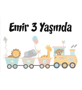Tren ve Hayvanlar Temalı Doğum Günü Afişi 50x70 cm