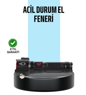 Usb Şarjlı Çok Amaçlı El Feneri Çekiçli Pusulalı